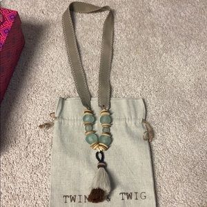 Twine & Twig Long Horsehair Aqua beaded necklace